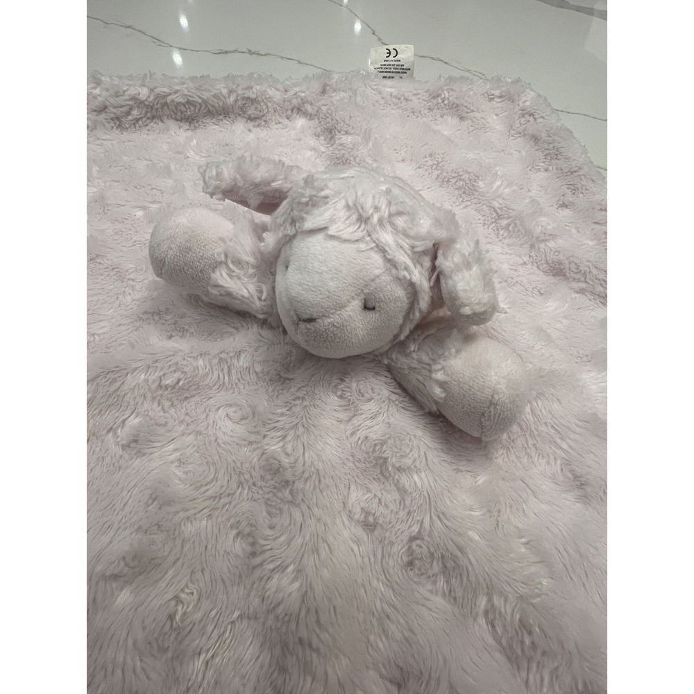 Blankets & Beyond Pink Lamb Security Blanket Rosebud Swirl Faux Fur Lovey Plush